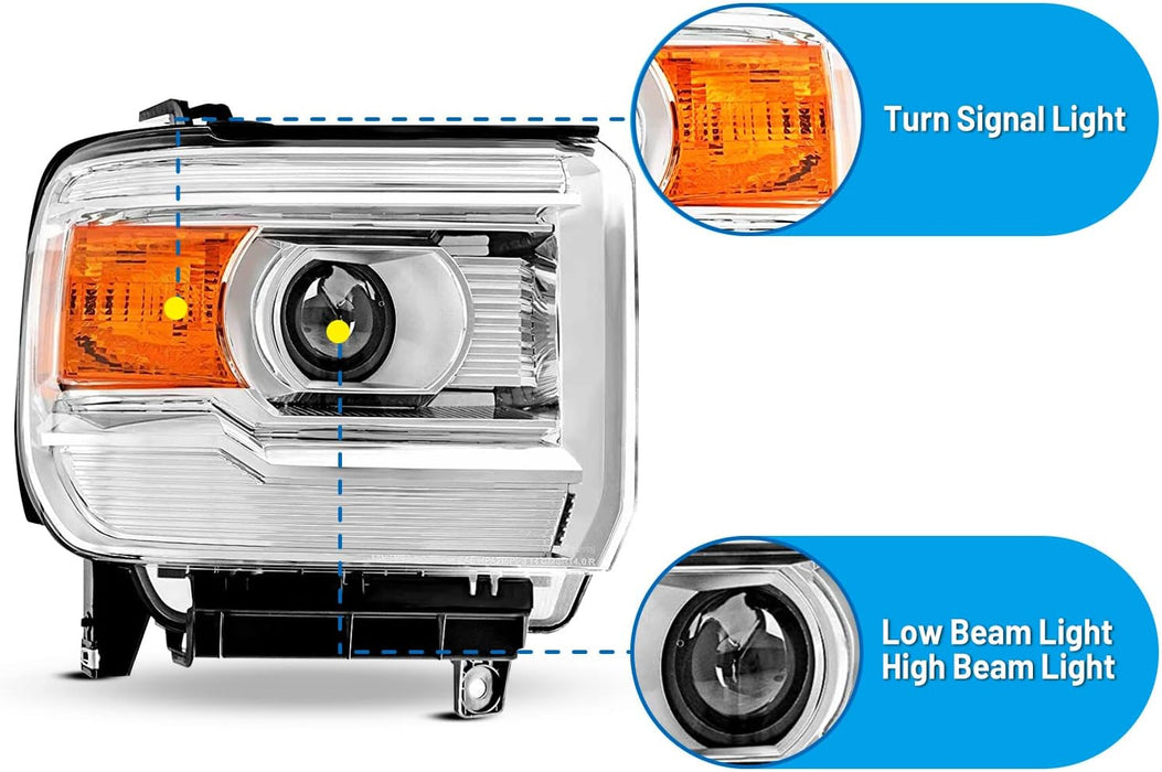 WOLFSTORM Headlight for 2014-2018 GMC Sierra 1500 and 2015-2019 GMC Sierra 2500HD 3500HD - WOLFSTORM 