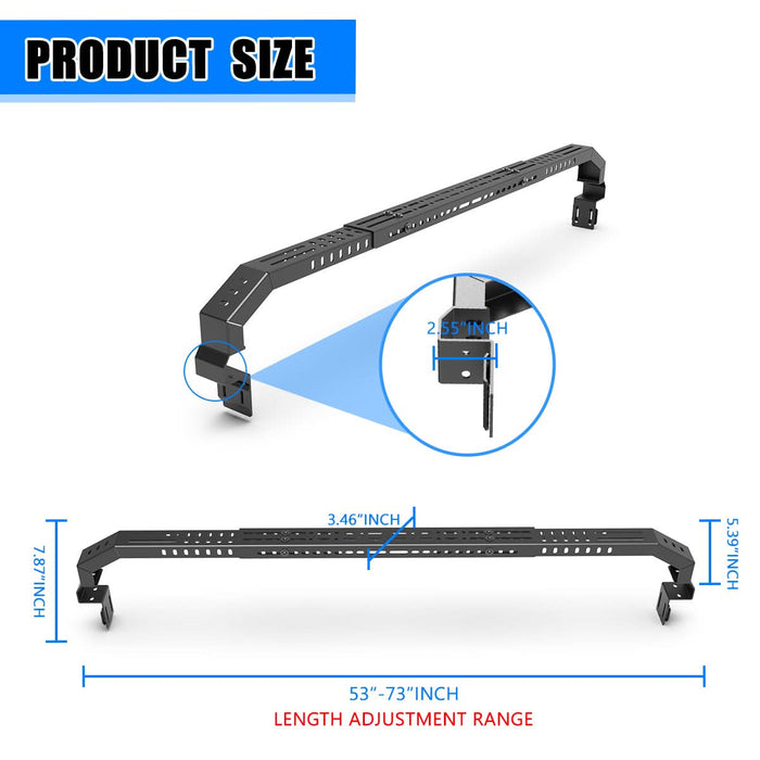 Universal Truck Bed Cross Bar for Full-Size and Mid-Size Trucks, Heavy-Duty Adjustable Cargo Support, Mounted on Inner Side of Truck Bed, Sold as Single Bar (Minimum 2 Bars Required for Use)