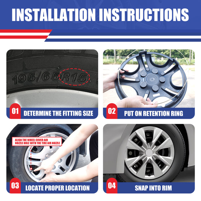WOLFSTORM 4-Pack 15 Inch Wheel Rim Cover Hubcaps for 2009-2019 TOYOTA COROLLA