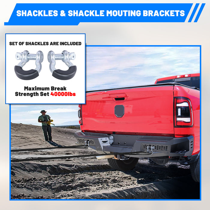 WOLFSTORM Rear Bumper for 2019-2024 Dodge Ram 2500, a set of 4 Inch LED Lights and a set of D-Rings Included