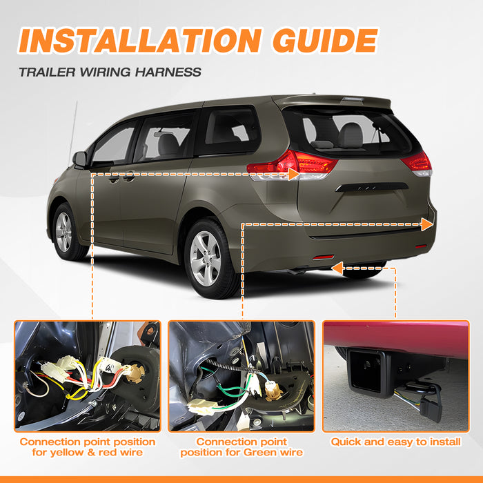4-Pin Trailer Wiring Harness, Fits for 2015-2020 Toyota Sienna & 2011-2014 Toyota Sienna From Wolfstorm