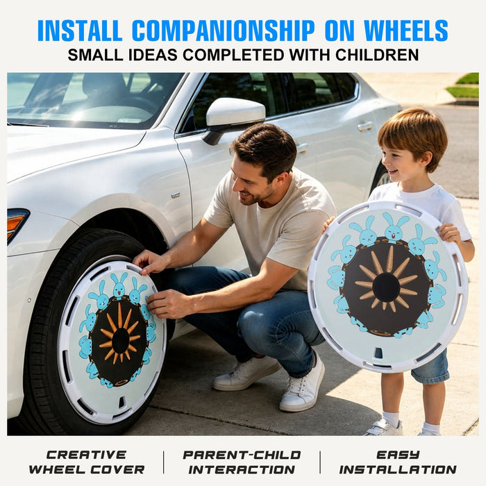 Aerodisc Full Coverage Wheel Covers for Universal Steel Wheels – White Rabbit Custom Pattern Hubcaps, Set of 4