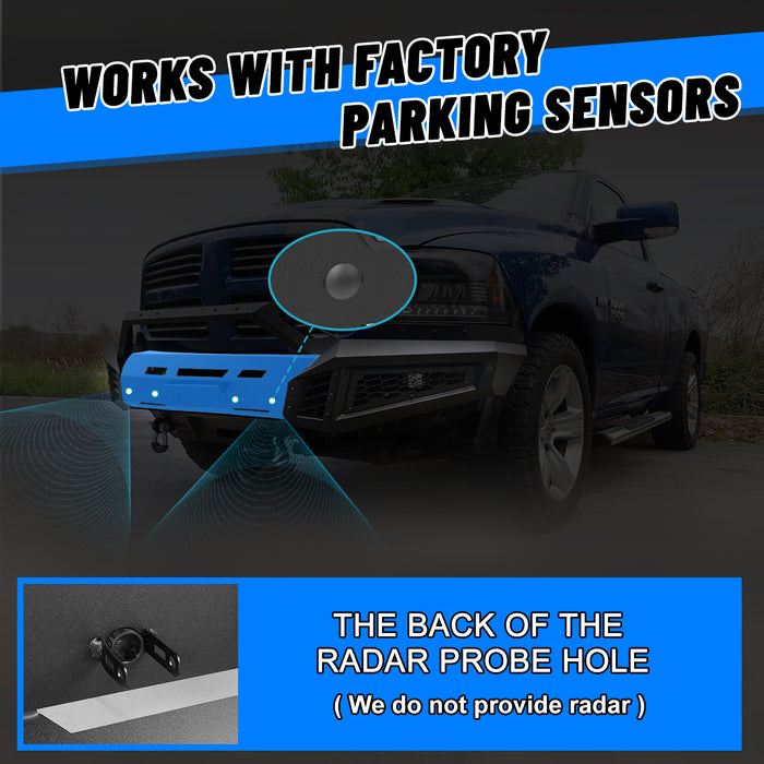 DNA MOTORING Front Bumper Face Bar – Fits 2014-2023 Ram 1500 – No Fog Light Holes, No Sensors – Matte Black