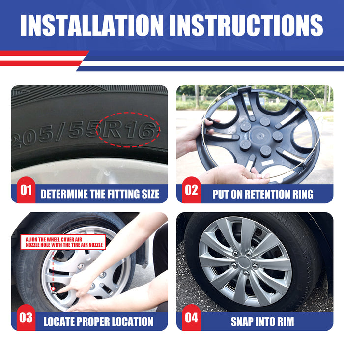 WOLFSTORM 16 Inch Hubcaps Wheel Cover w/Decorative Screws Fit for 2009-2013 TOYOTA COROLLA