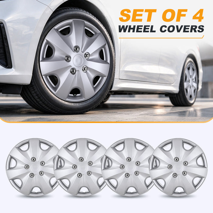 WOLFSTORM 4-Pack 15 Inch Universal Hubcaps for Steel Wheel Rims Cover