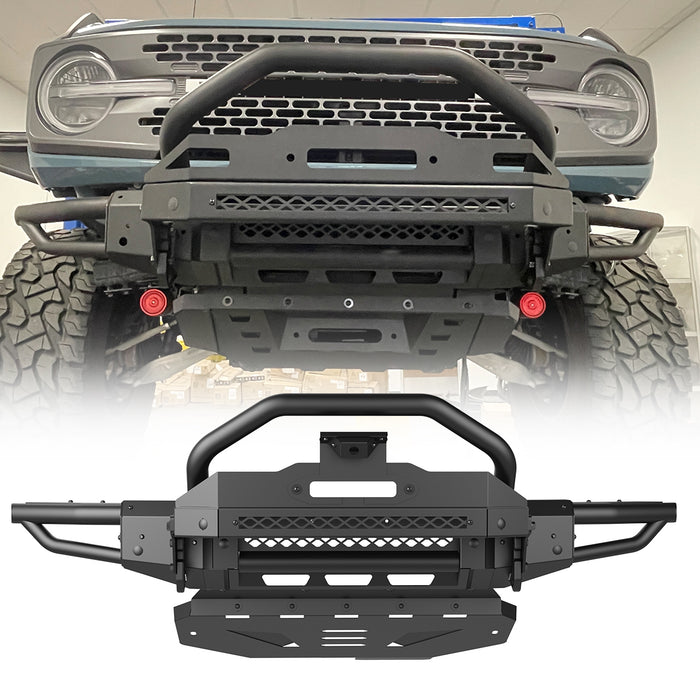 Parachoques delantero WOLFSTORM Ford Bronco con placa de cabrestante, orificio de montaje del sensor y soporte para placa de matrícula
