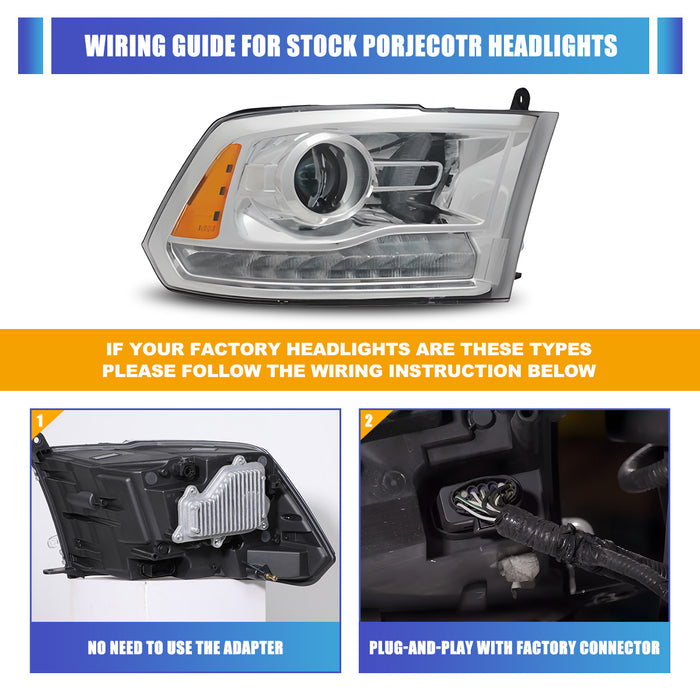 WOLFSTORM Headlight Assembly for 2009-2018 Dodge Ram 1500/2500/3500 and 2019-2024 Ram 1500 Classic