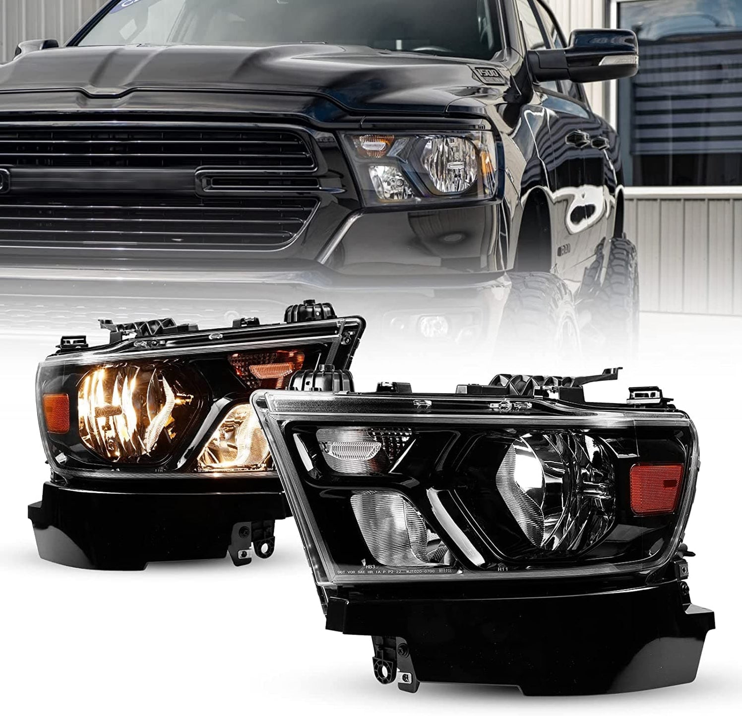 thumbnail image 2 of KARPAL Driver Side Halogen Headlight For 2019-2023 Dodge Ram 1500 Left - Black Housing, Clear Lens, DOT/SAE 2 of 5