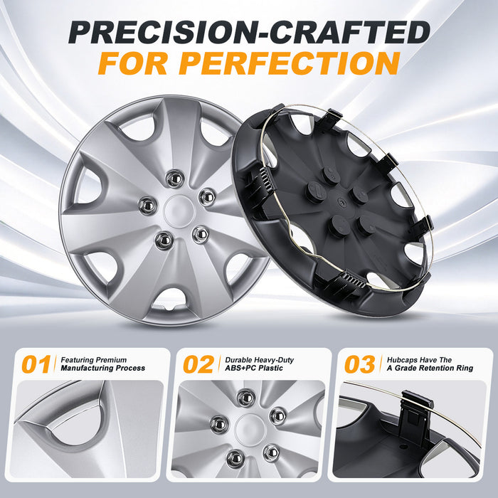 WOLFSTORM 4-Pack 15 Inch Universal Hubcaps for Steel Wheel Rims Cover