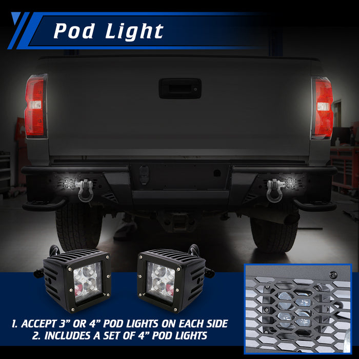 WOLFSTORM Rear Bumper for 2015-2019 Chevy Silverado 2500/3500/2500 HD/3500 HD & 2015-2019 GMC Sierra 2500/3500/2500 HD/3500 HD