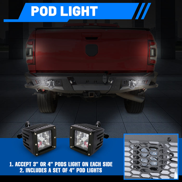 WOLFSTORM Rear Bumper for 2019-2024 Dodge Ram 2500, a set of 4 Inch LED Lights and a set of D-Rings Included