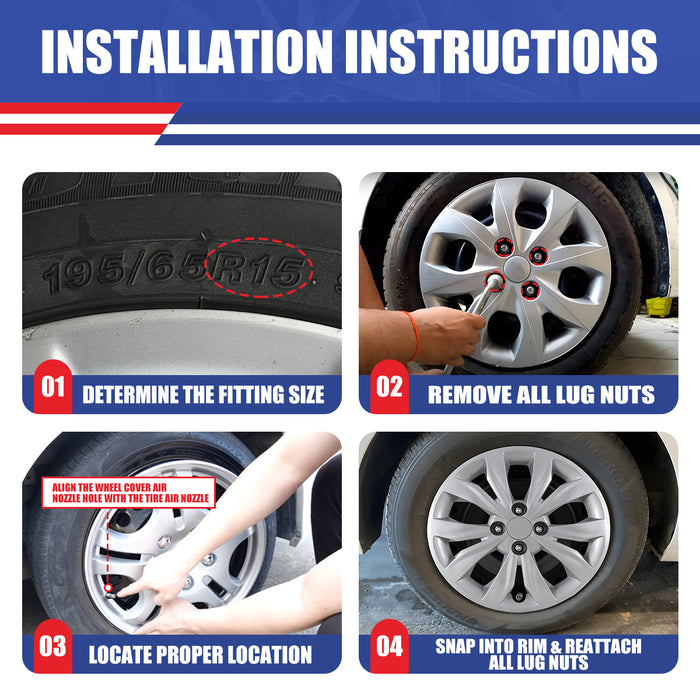 WOLFSTORM 4-Pack 15 Inch Wheel Rim Cover Hubcaps for 2018-2022 HYUNDAI ACCENT SEDAN