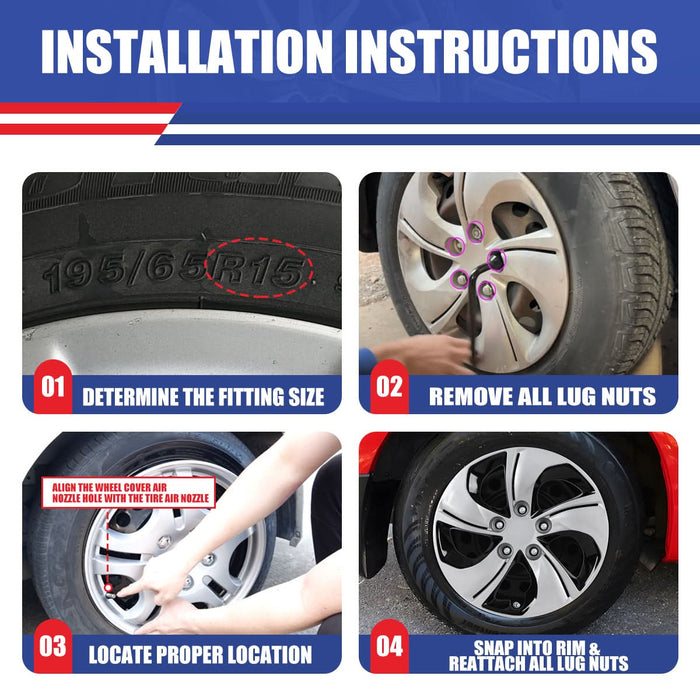 WOLFSTORM 4-Pack 15 Inch Wheel Rim Cover Hubcaps for 2013-2015 HONDA CIVIC SEDAN