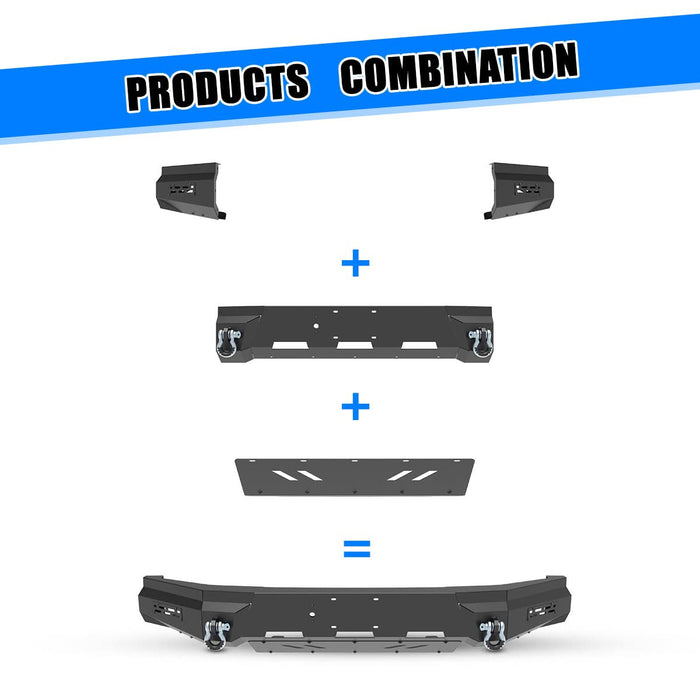 Front Bumper Assembly Fits for 2024 2025 Tesla Cybertruck, A Set of 2 D-Rings Included, Optional Side Wings, Skid Plate, Rear Bumper