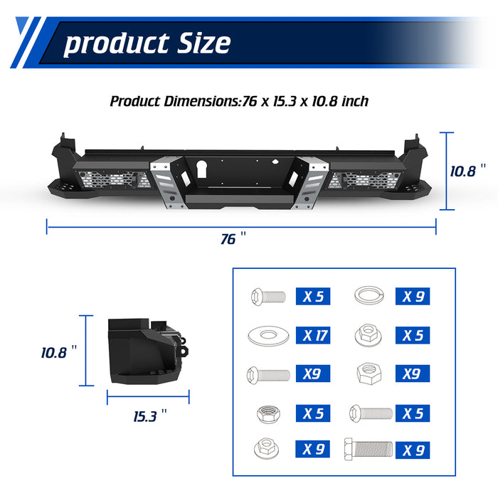 WOLFSTORM Rear Bumper for 2017-2025 Ford F250/F350, a set of 4 Inch LED Lights