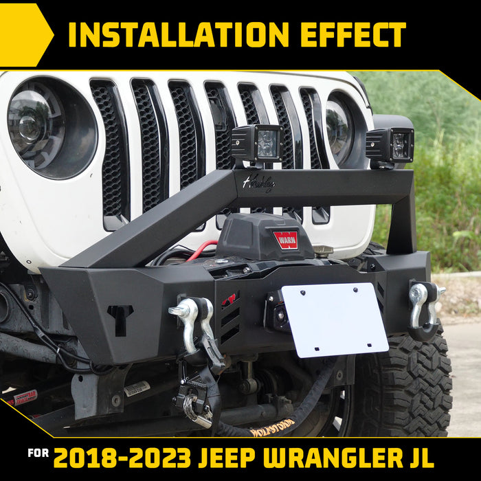 Front Bumper for Jeep Wrangler JL/JK/Gladiator JT, with LED Light D-ring Winch Plate License Plate Bracket