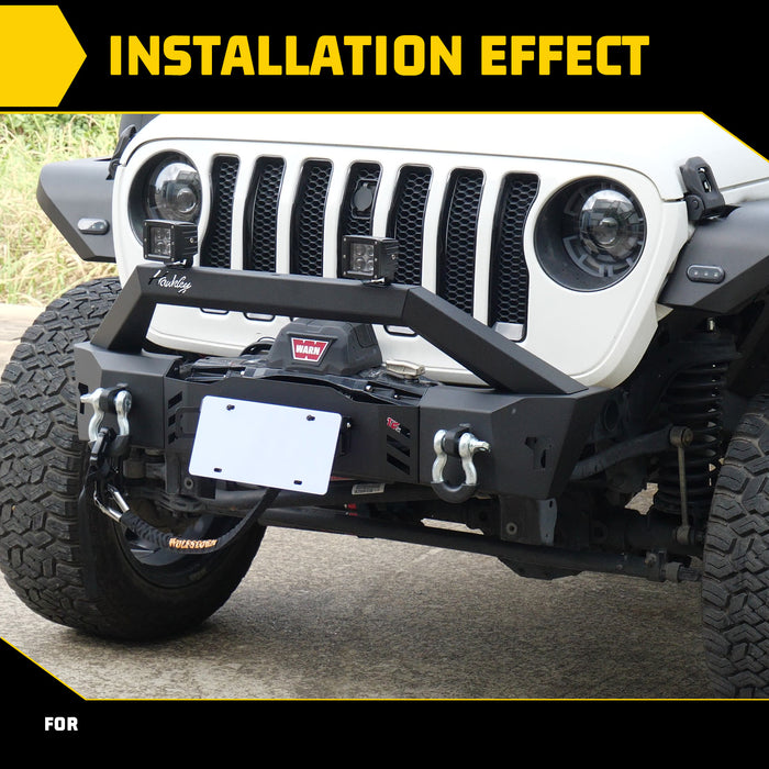 Front Bumper for Jeep Wrangler JL/JK/Gladiator JT, with LED Light D-ring Winch Plate License Plate Bracket