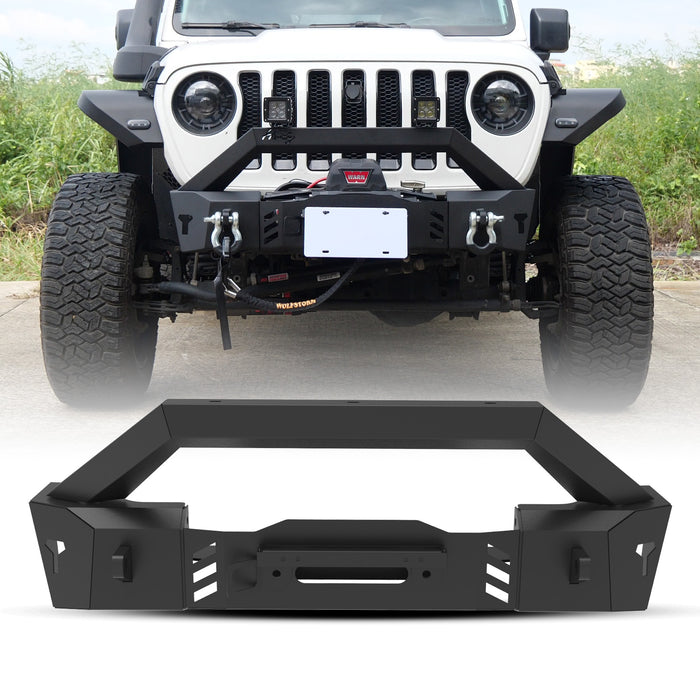 Front Bumper for Jeep Wrangler JL/JK/Gladiator JT, with LED Light D-ring Winch Plate License Plate Bracket