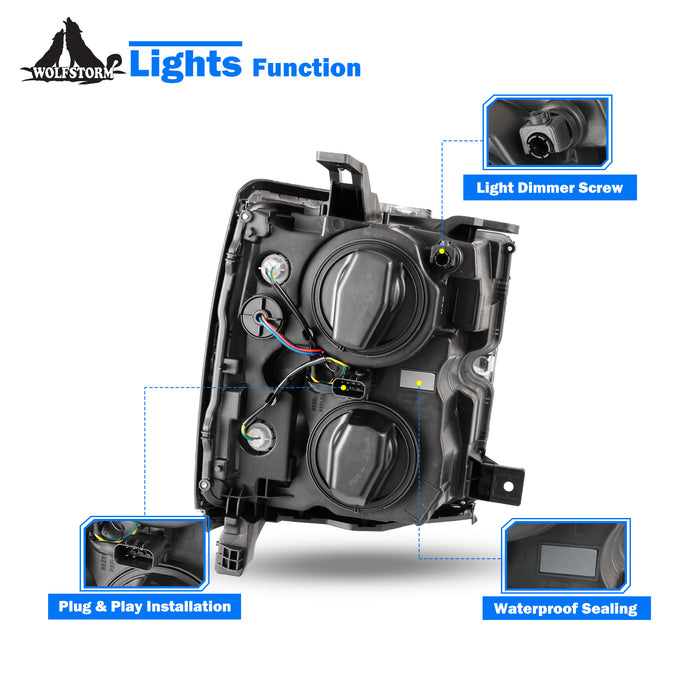 Faros delanteros LED WOLFSTORM para Chevy Silverado 2500 3500 2015-2019