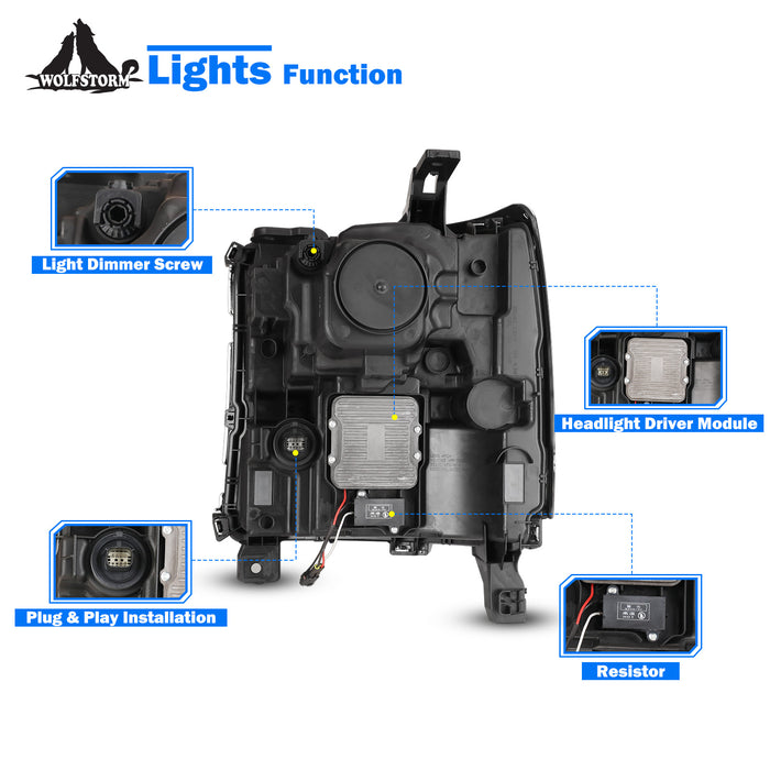 WOLFSTORM Faros delanteros para Chevy Silverado 1500 2016-2019 LED proyector DRL luces de señal de giro de repuesto 