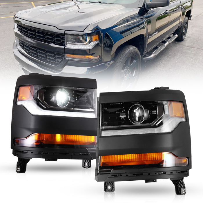 WOLFSTORM Headlight Assembly for 2016-2019 Chevy Silverado 1500 with D5S HID Bulb, LED DRL/Position Lights, and Black Housing
