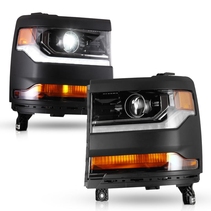 WOLFSTORM Headlight Assembly for 2016-2019 Chevy Silverado 1500 with D5S HID Bulb, LED DRL/Position Lights, and Black Housing