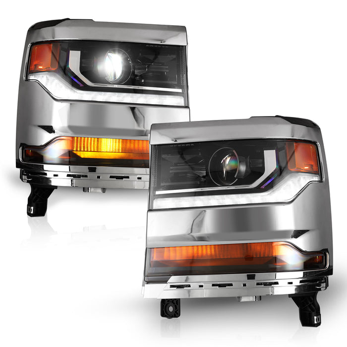 WOLFSTORM Headlight Assembly for 2016-2019 Chevy Silverado 1500 with D5S HID Bulb, LED DRL/Position Lights, and Black Housing