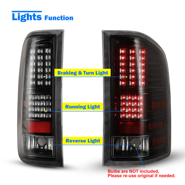 WOLFSTORM LED Tail Lights for 2007-2013 Chevy Silverado1500 2500 3500 (Not Fit 2007 Silverado with classic body)