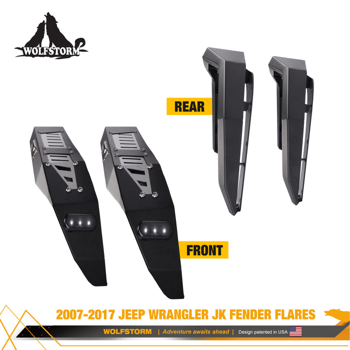 WOLFSTORM Front & Rear Fender Flares Kit for 2008-2017 Jeep Wrangler JK/JKU