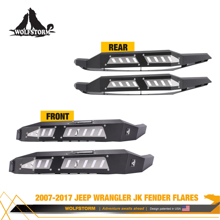 WOLFSTORM Front & Rear Fender Flares Kit for 2008-2017 Jeep Wrangler JK/JKU
