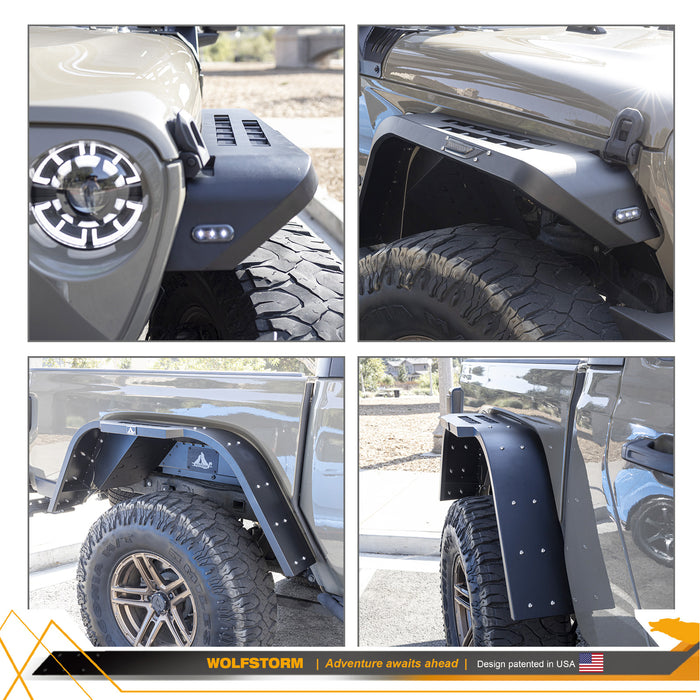 WOLFSTORM Fender Flares with LED Sequential Turn Signal Light for 2019-2025 Jeep Gladiator JT