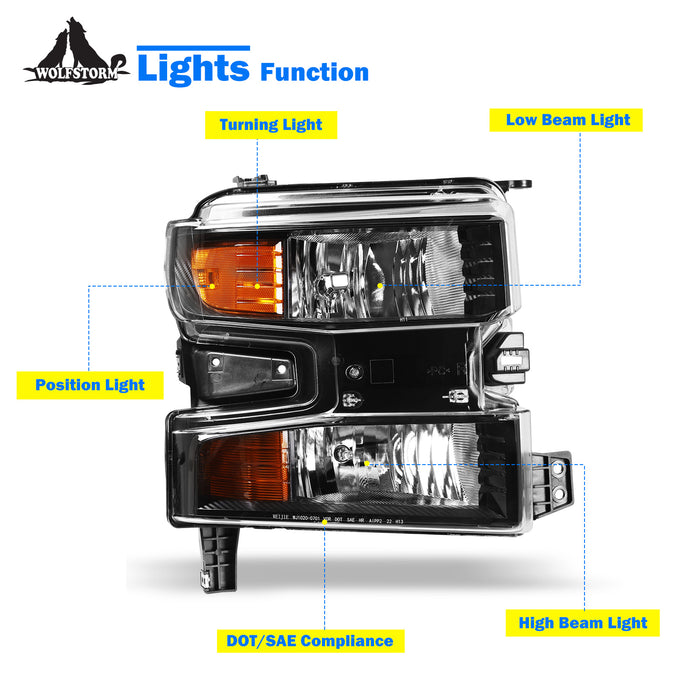 WOLFSTORM Headlight for 2019-2021 Chevy Silverado 1500 with DRL, High/Low Beam, and Turn Signals
