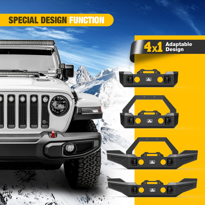 Pare-chocs avant pour Jeep Wrangler JL/JKU 2007-2018 avec plaque de treuil et boîtier de phare antibrouillard