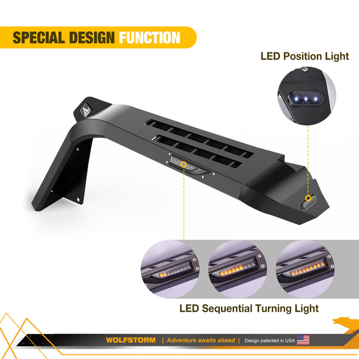 WOLFSTORM Fender Flares with LED Sequential Turn Signal Light for 2019-2025 Jeep Gladiator JT