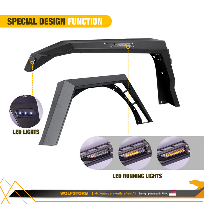 WOLFSTORM Fender Flares pour Jeep Wrangler JL et Gladiator JT avec lumières LED