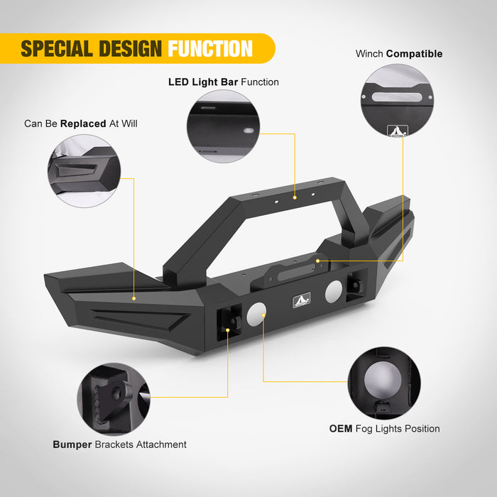 Pare-chocs avant pour Jeep Wrangler JL/JKU 2007-2018 avec plaque de treuil et boîtier de phare antibrouillard