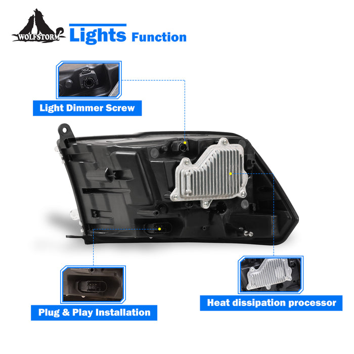 WOLFSTORM Headlight Assembly for 2013-2018 Dodge Ram 1500/2500/3500 and 2019-2024 Ram 1500 Classic
