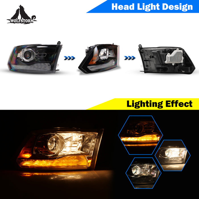 WOLFSTORM Headlight Assembly for 2013-2018 Dodge Ram 1500/2500/3500 and 2019-2024 Ram 1500 Classic