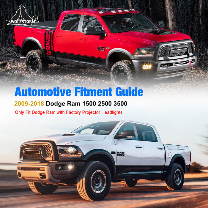 WOLFSTORM Headlight Assembly for 2013-2018 Dodge Ram 1500/2500/3500 and 2019-2024 Ram 1500 Classic