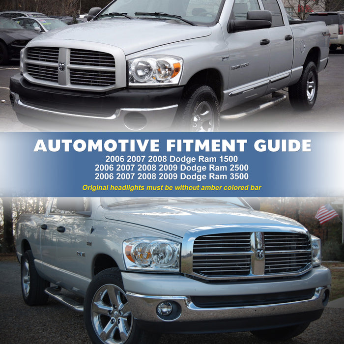 WOLFSTORM Replacement Headlights Chrome Bezel Pair for 2006-2009 Dodge Ram 1500/2500/3500