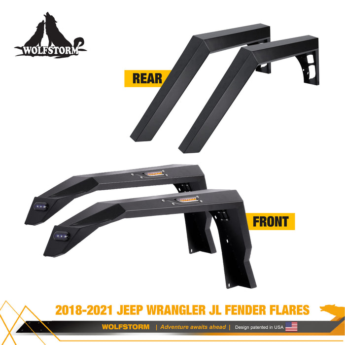 WOLFSTORM Fender Flares pour Jeep Wrangler JL et Gladiator JT avec lumières LED
