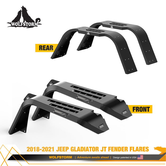 WOLFSTORM Fender Flares with LED Sequential Turn Signal Light for 2019-2025 Jeep Gladiator JT