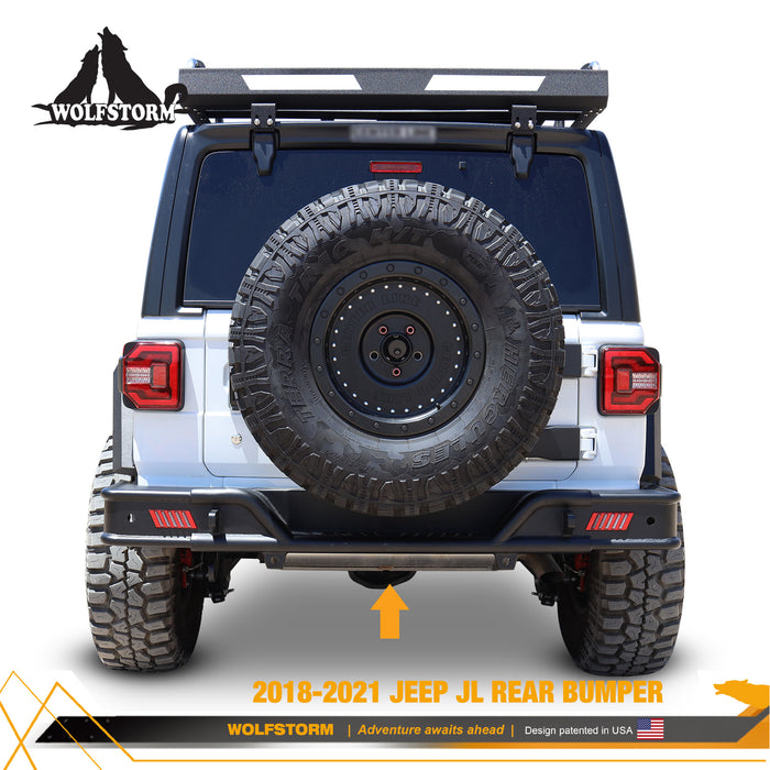 WOLFSTORM Rear Bumper with LED Position Lights for 2018-2025 Jeep Wrangler JL/JLU