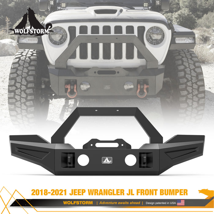Pare-chocs avant pour Jeep Wrangler JL/JKU 2007-2018 avec plaque de treuil et boîtier de phare antibrouillard