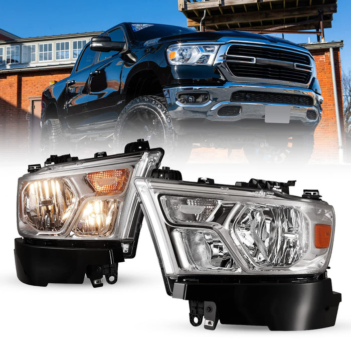 thumbnail interactive-video image 1 of KARPAL Driver Side Halogen Headlight For 2019-2023 Dodge Ram 1500 Left - Black Housing, Clear Lens, DOT/SAE 1 of 5