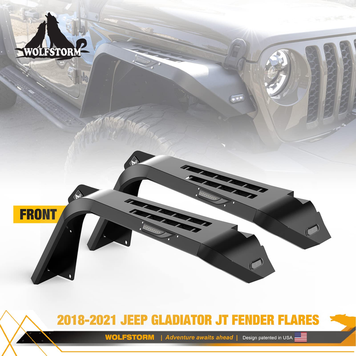 WOLFSTORM Fender Flares with LED Sequential Turn Signal Light for 2019-2025 Jeep Gladiator JT