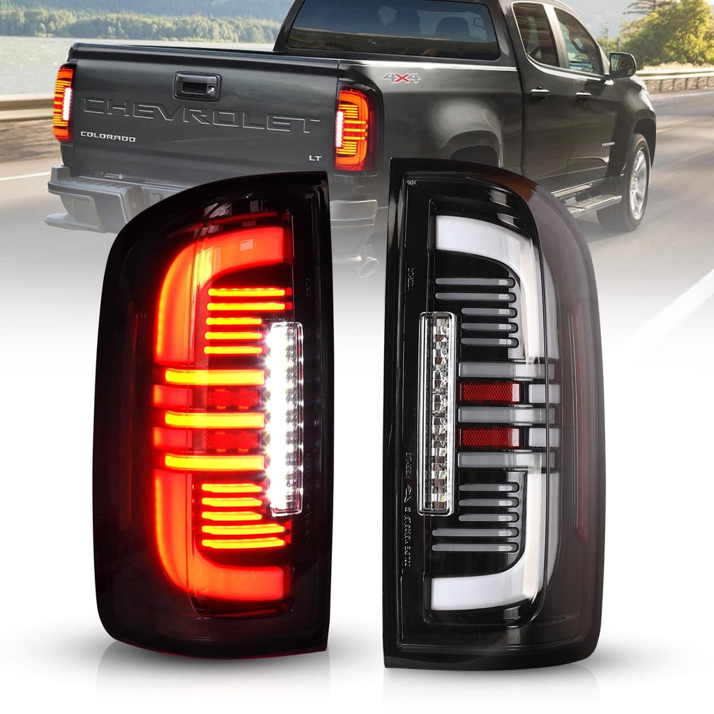 Bomusou LED Tail Lights - Smoke Lens Pair For 2015-2022 Chevy Colorado & GMC Canyon (Halogen Type)