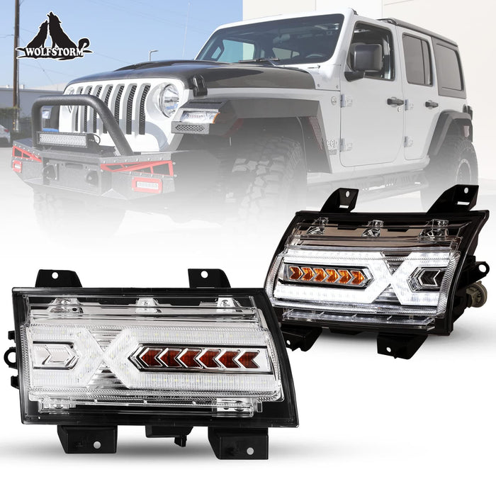 WOLFSTORM LED Fender Flares Sequential Turn Lights Assembly for 2018-2022 Jeep Wrangler JL/JLU and 2019-2022 Jeep Gladiator JT/JTU - WOLFSTORM 