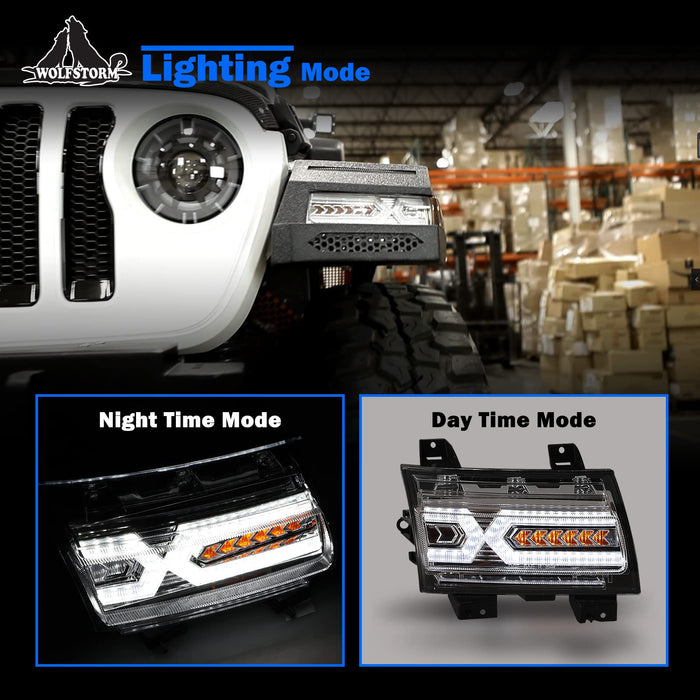 WOLFSTORM LED Fender Flares Sequential Turn Lights Assembly for 2018-2022 Jeep Wrangler JL/JLU and 2019-2022 Jeep Gladiator JT/JTU
