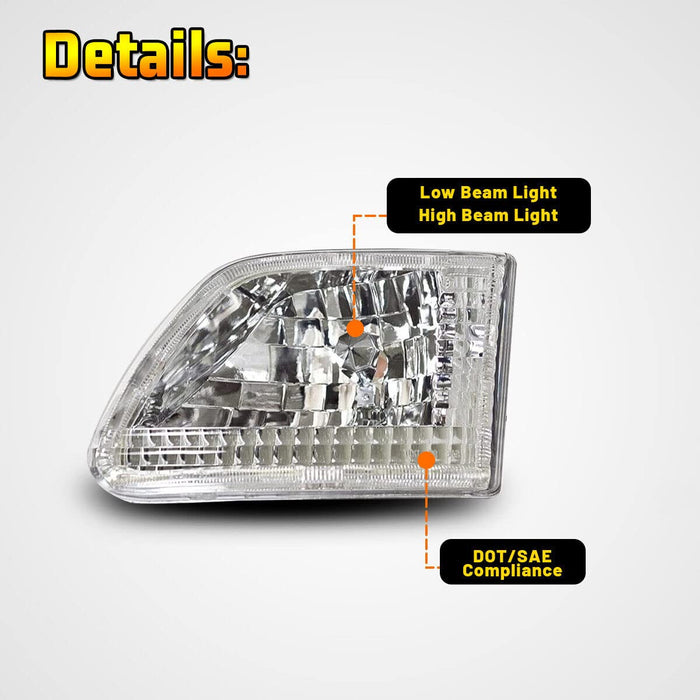 WOLFSTORM Headlight Assembly For Ford 1997-2002 Expedition, 1997-2003 F150, 2004 F150 Heritage, 1997-1999 F250